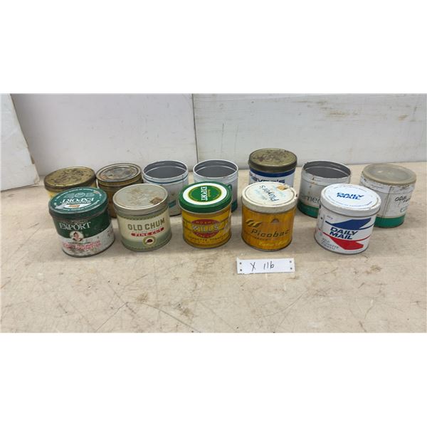 Assorted Tobacco Tins: Player's, Export, Old Chum, Wills, Picobac, Daily Mail, Cameo, Sportsman