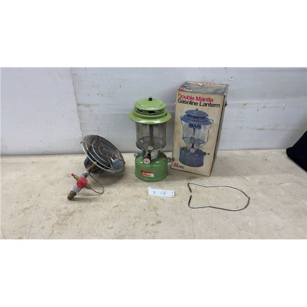 AFC No. 1022 Double Mantle Gasoline Lantern in Box, Heater Attachment