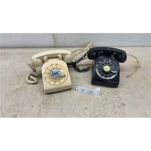 Two Rotary Dial Telephones: Beige Western Electric 500 and Black Western Electric 500