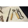 Image 2 : Vintage Tools: Metal Hard Hat, Meat Grinder, Branding Irons, Shears, Hacksaw