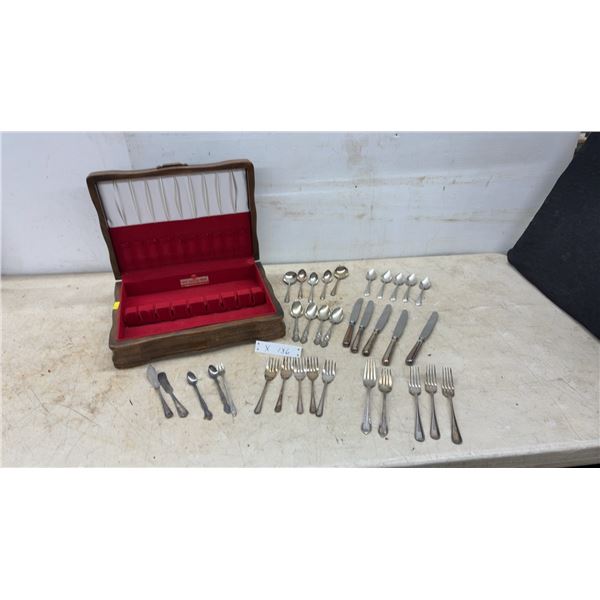 Silverplate Flatware Set in Wood Case, Different Patterns