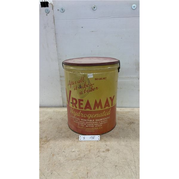 Vreamay Hydrogenated 50 Lbs. Net Shortening Tin with Lid and Handle
