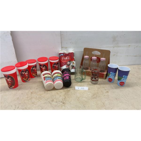 Coca-Cola: Promotional Plastic Cups Polar Bear, Glass Mugs, 6 Pack glass bottles with lids and