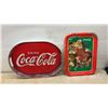 Image 2 : Coca-Cola Advertising Lot: Oval and Santa Trays, Clock, Cart, Tins, Umbrella