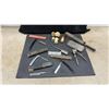 Image 1 : Vintage Barber and Shaving Lot: 3 Shaving Brushes, Straight Razors, Hair Clippers
