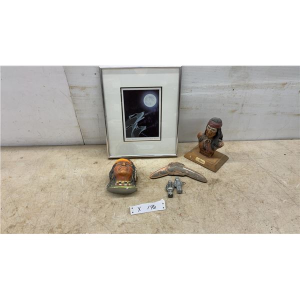 Blue Howl" by Rick Beaver Framed Print 13 × 11, "Black Cloud" Apache Warrior Bust