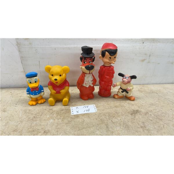 Vintage Donald Duck, Winnie the Pooh, Mr. Magoo, Pinocchio, and Snagglepuss Rubber Squeeze Toys/