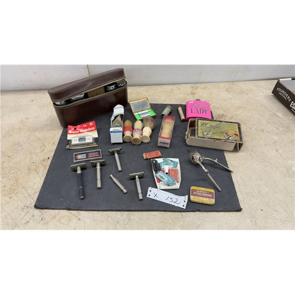 Vintage Shaving and Grooming Lot: Olympic Hair Clippers, Razors, Shaving Brushes
