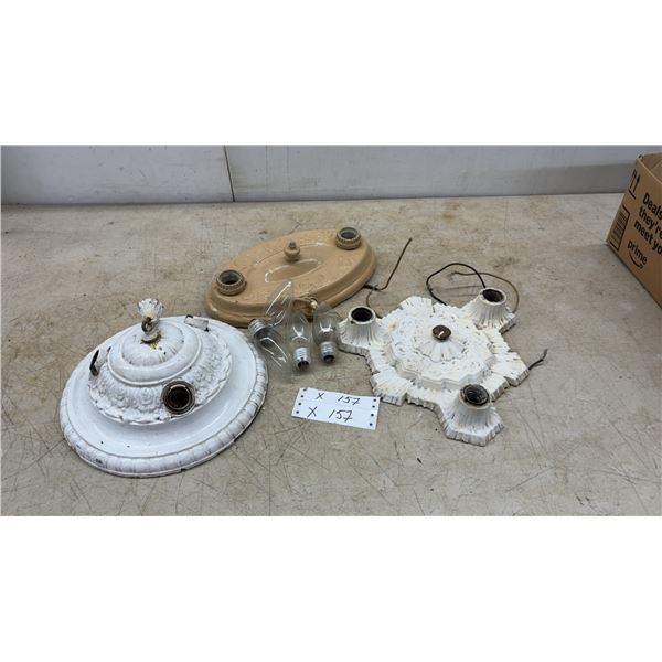 3 Vintage ceiling mount light fixtures Cast Iron, Metal and More, no shades