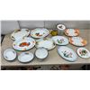Image 1 : Collection of Enamelware Plates, Bowls, and Mugs, including Floral, Fruit, and Geometric Designs