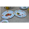 Image 5 : Collection of Enamelware Plates, Bowls, and Mugs, including Floral, Fruit, and Geometric Designs