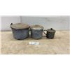 Image 1 : Granite Ware Pots with Lids and Enamel Mug
