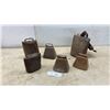 Image 1 : Lot of 7 Antique Cowbells: 2 Large Rectangular, 5 Smaller Trapezoidal
