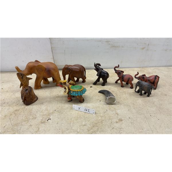 Assorted Carved Wood and Resin Elephant Figurines