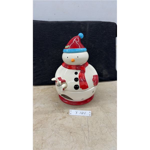 Snowman Ceramic Beverage Dispenser with Lid and Base (4 pieces)