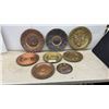 Image 1 : Collection of 8 Embossed Metal Decorative Plates: 5 Copper and 3 Brass, including Aztec Calendar