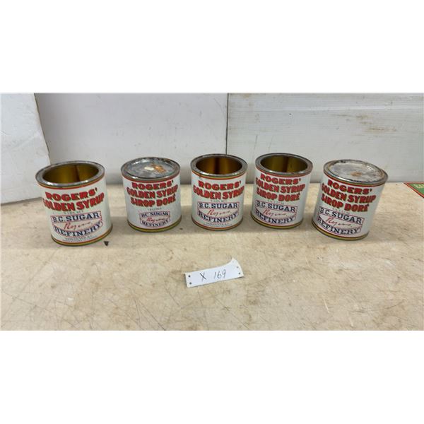 Five Rogers' Golden Syrup B.C. Sugar Refinery Cans