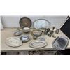 Image 1 : Silverplate Trays, Bowls, and Serving Pieces, Including Candelabra, Creamer, Sugar Bowl