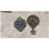 Image 5 : Assorted Cast Iron Trivets and Wall Hangings: "Bless This House" Plaque, Floral and Clown Tiles