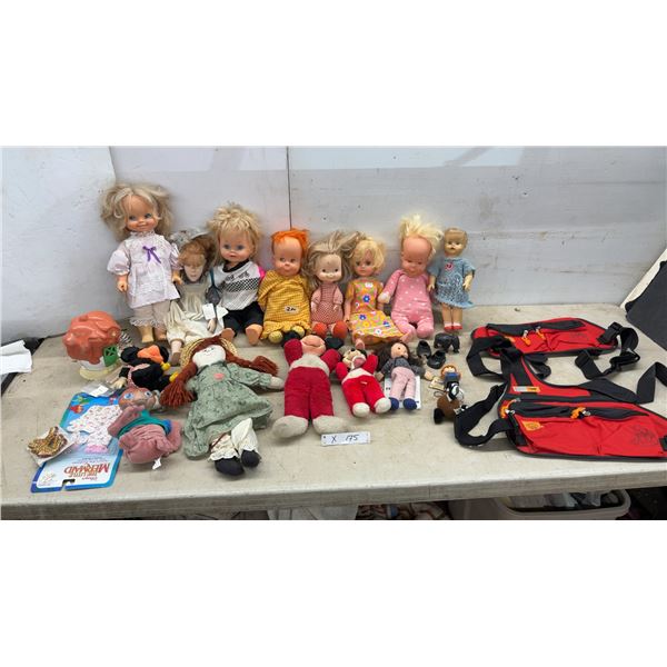 Collection of Dolls, Plush Toys, and Red Fanny Packs; Including Mickey Mouse and E.T. Plush Toys