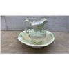 Image 1 : Ceramic Pitcher and Basin, Green and Pink Floral Motif