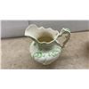Image 5 : Ceramic Pitcher and Basin, Green and Pink Floral Motif