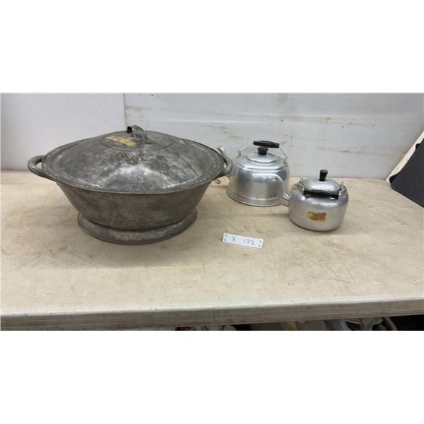 Vintage Aluminum Pot and Lid, 2 Aluminum Teapots