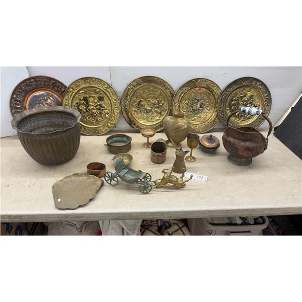 Collection of Brass and Copper Decorative Plates, Vases, Bowls