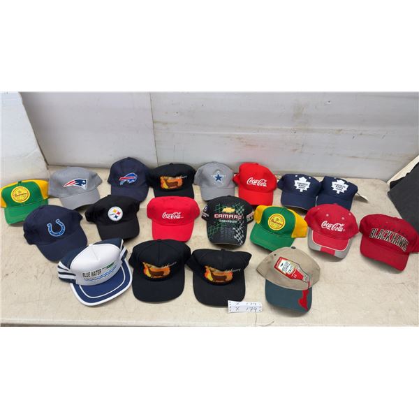 Assorted Baseball Caps: Coca-Cola, Toronto Maple Leafs, Steelers, Colts, Bills, and More, Some