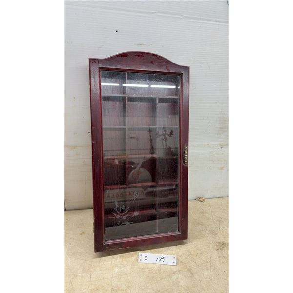 Curved Top Wall-Mount Display Cabinet with Glass Door, Brass Hardware, and 15 Compartments