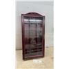 Image 1 : Curved Top Wall-Mount Display Cabinet with Glass Door, Brass Hardware, and 15 Compartments