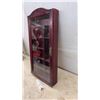 Image 2 : Curved Top Wall-Mount Display Cabinet with Glass Door, Brass Hardware, and 15 Compartments
