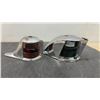 Image 2 : Pair of Vintage Chrome and Glass Boat Navigation Lights: Red and Green Sidelights
