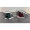 Image 3 : Pair of Vintage Chrome and Glass Boat Navigation Lights: Red and Green Sidelights