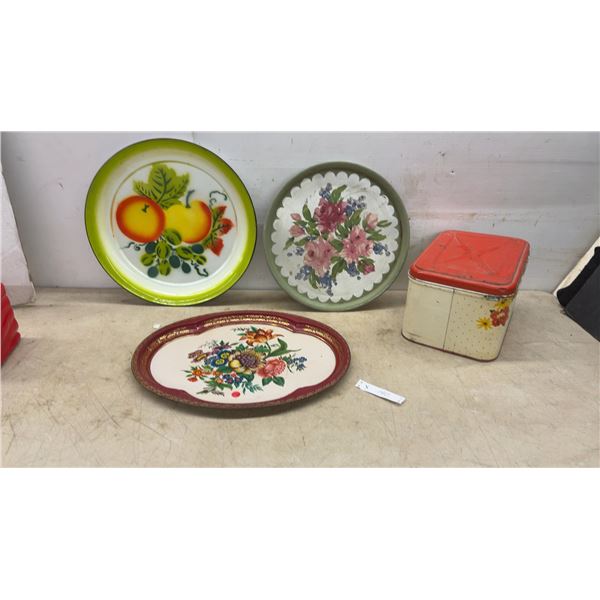 Baret Ware (England) Floral Tray, Fruit Tray, Scalloped Tray, and Tin Bread Box