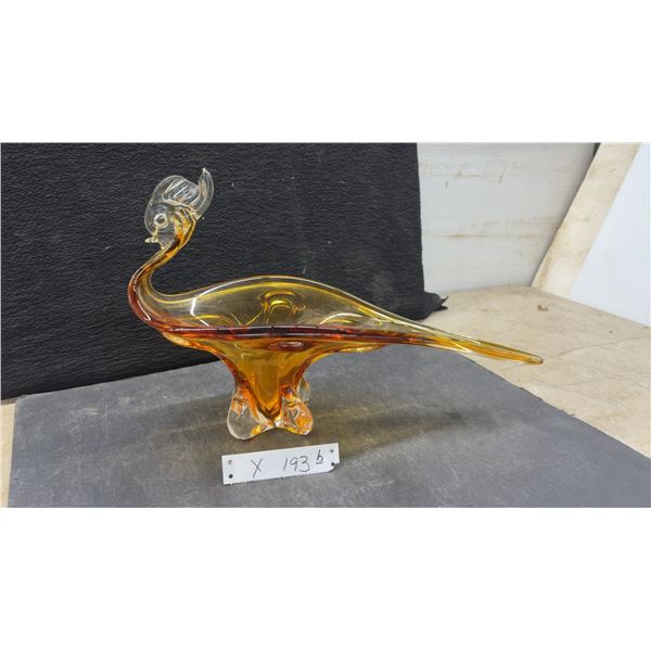 Amber Chalet Glass Swan-Form Bowl, Approximately 11 × 17 × 6 1/4”