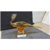 Image 1 : Amber Chalet Glass Swan-Form Bowl, Approximately 11 × 17 × 6 1/4”