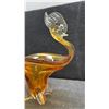 Image 3 : Amber Chalet Glass Swan-Form Bowl, Approximately 11 × 17 × 6 1/4”