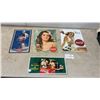 Image 1 : Four Coca-Cola Advertising Tin Signs: "Yes" Bikini Girl, Fisherman and Dog, Pin-Up Girl, and Gas