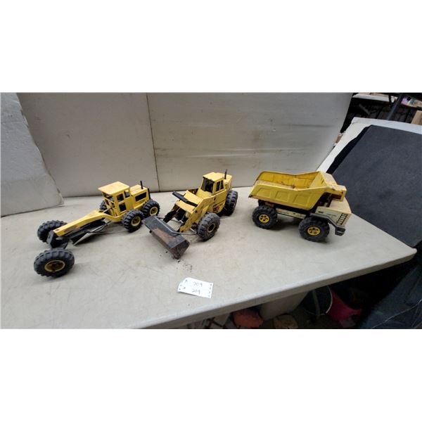 Vintage Tonka Pressed Steel Dump Truck, Front-End Loader, and Grader