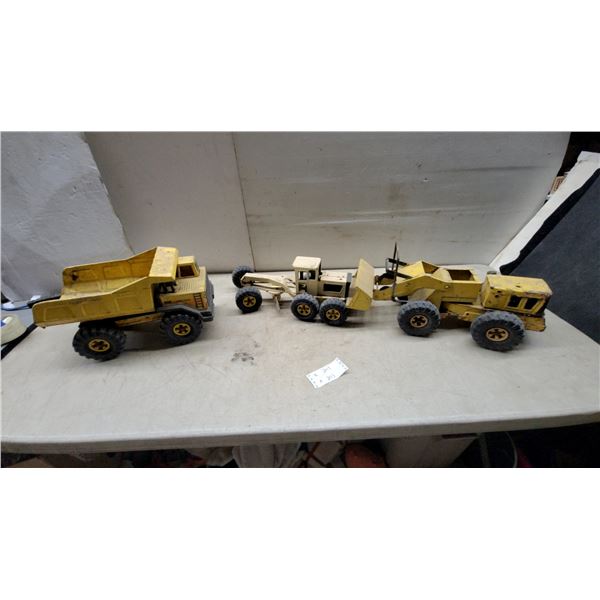 Vintage 1960s-1970s Tonka Mighty Diesel Dump Truck, Front-End Loader, and grader