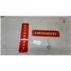 Image 1 : 2x Cockshutt Farm Equipment Nameplates, Red and Yellow Metal Signs, Horizontal and Vertical 4"×16"