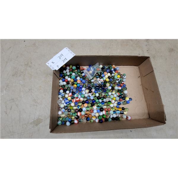 Large Assortment of Vintage Glass Marbles in Various Colors, Patterns, and Sizes