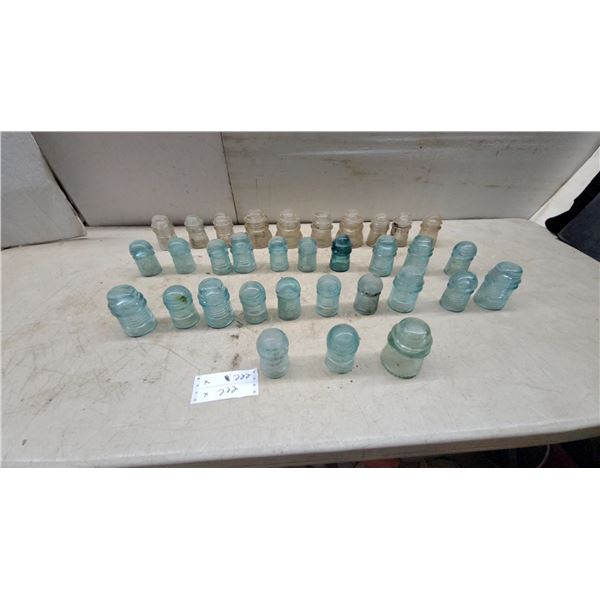 Collection of 33 Vintage Glass Telegraph and Telephone Insulators