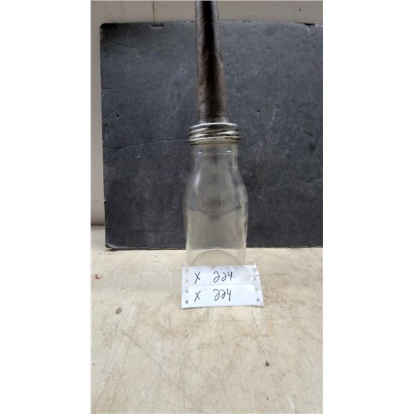 Vintage quart Motor Oil Embossed Glass Dispenser Bottle with Metal Screw-On Spout