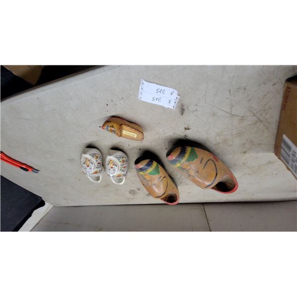 2 Pairs Dutch Wooden Clogs, Miniature Wooden Clog, and Thermometer