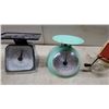 Image 4 : Vintage Starfrit Mint Green Mechanical Kitchen Scale, 5 lb Capacity, with Spice Jars and canister