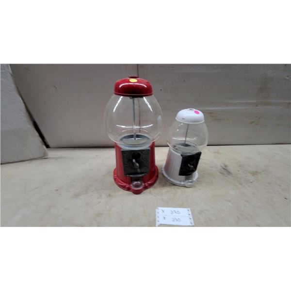 2 Gumball Machines: Red Cast Metal and Smaller White