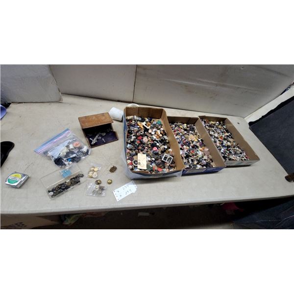 Large Collection of Assorted Vintage Buttons, Brass Buttons, Thimbles