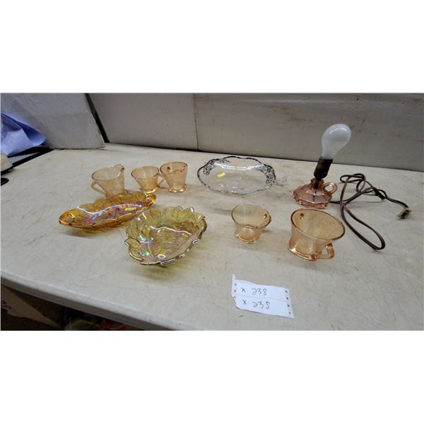 Depression-Era Peach Electric Lamp and Glassware